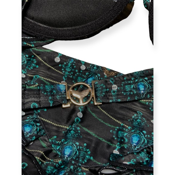 Lisa Blue Call of the Whale Bikini Set Swimsuit Bejeweled Teal Blue and Black - Picture 6 of 7